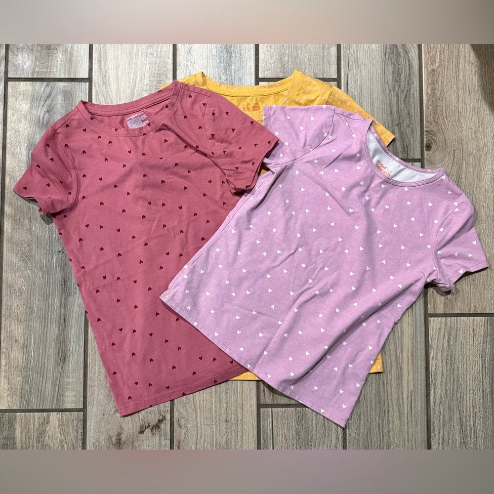 Cat & Jack BUNDLE OF 3 Girls Polka Dot/Hearts Short Sleeve Tops XL